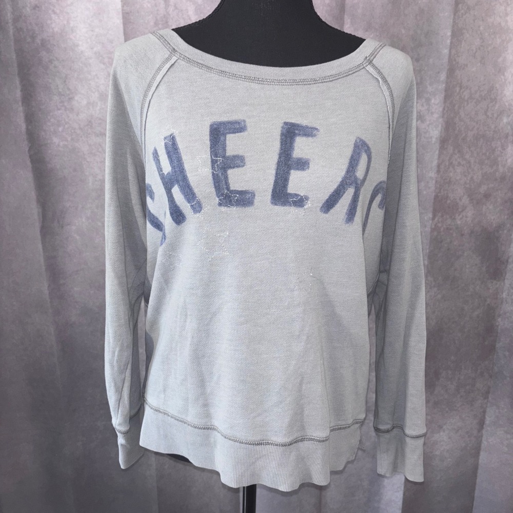 Aerie‎ Gray Lightweight Sweatshirt Stitched Sparkly Stars Women Small